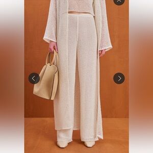 cult gaia claren off white high waisted straight leg open knit pants size 10